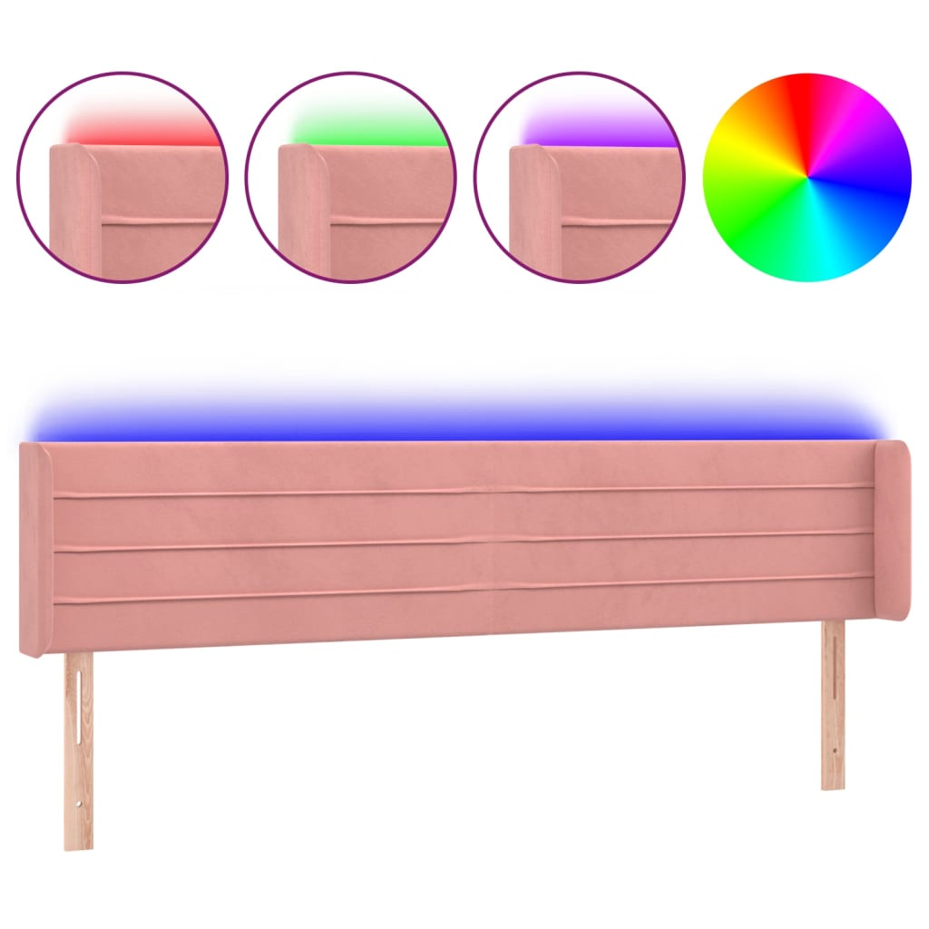 sengegavl med LED-lys 203x16x78/88 cm fløjl lyserød