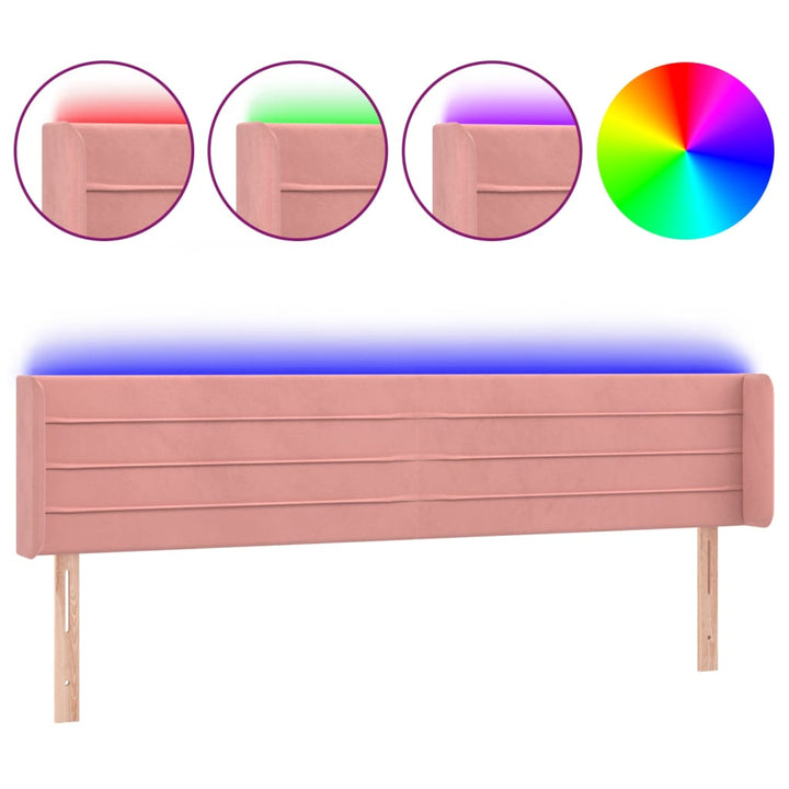 sengegavl med LED-lys 203x16x78/88 cm fløjl lyserød