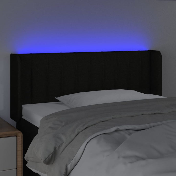 sengegavl med LED-lys 83x16x78/88 cm stof sort