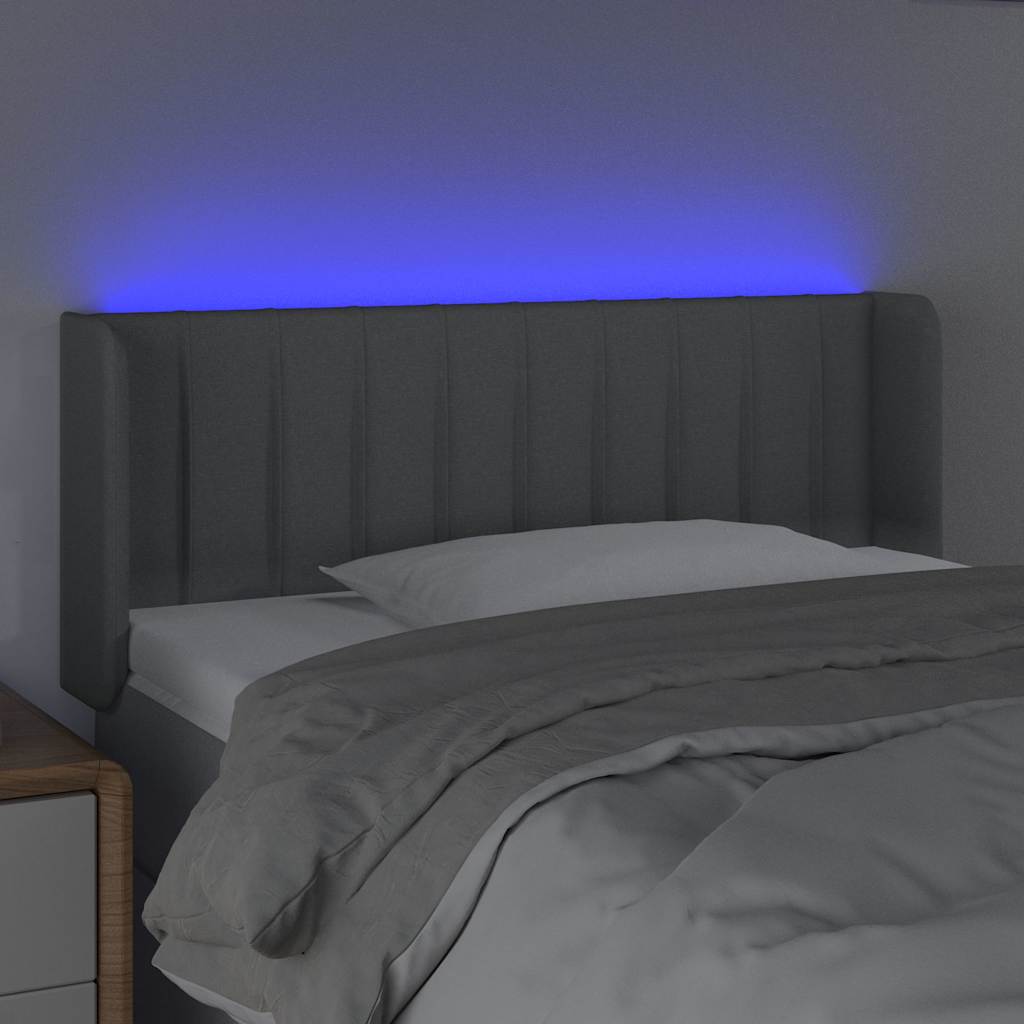 sengegavl med LED-lys 93x16x78/88 cm stof lysegrå