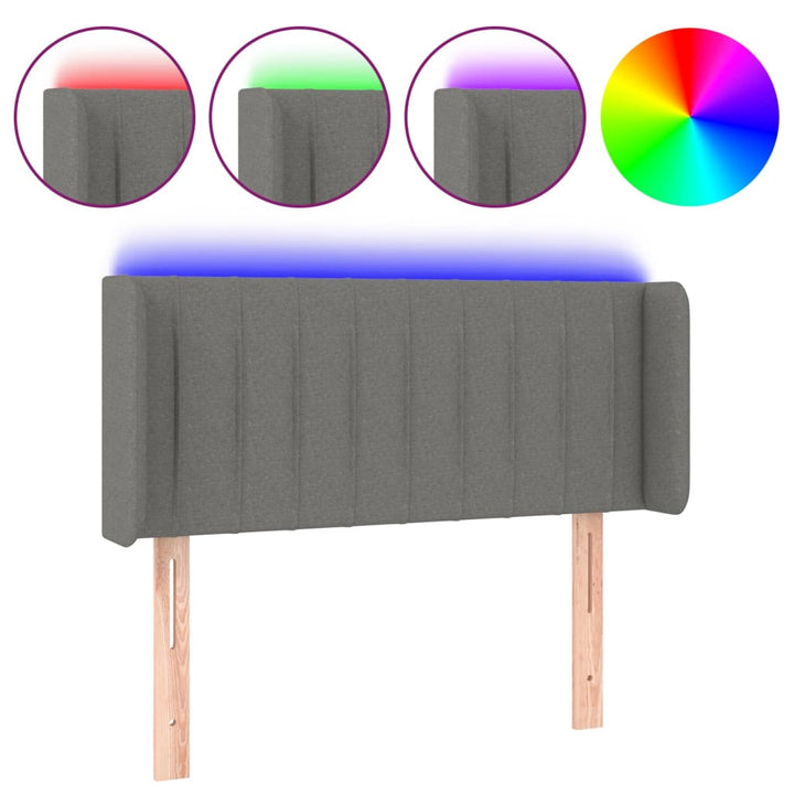 sengegavl med LED-lys 93x16x78/88 cm stof mørkegrå
