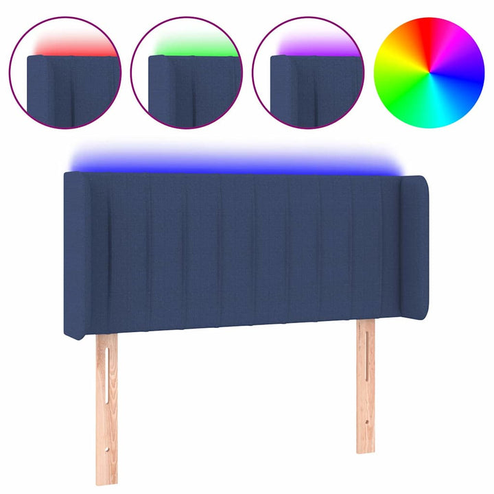 sengegavl med LED-lys 93x16x78/88 cm stof blå