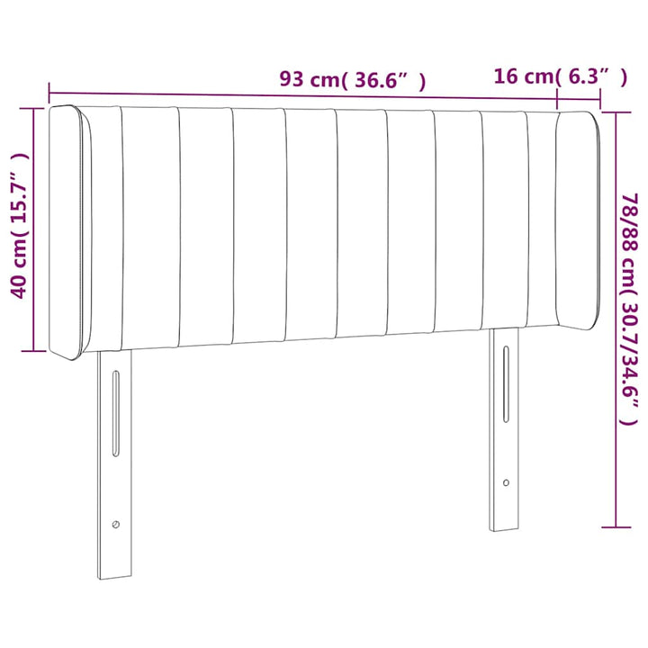 sengegavl med LED-lys 93x16x78/88 cm stof blå