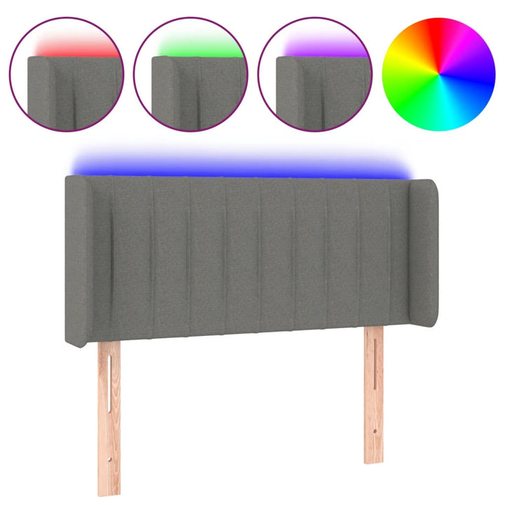 sengegavl med LED-lys 103x16x78/88 cm stof mørkegrå