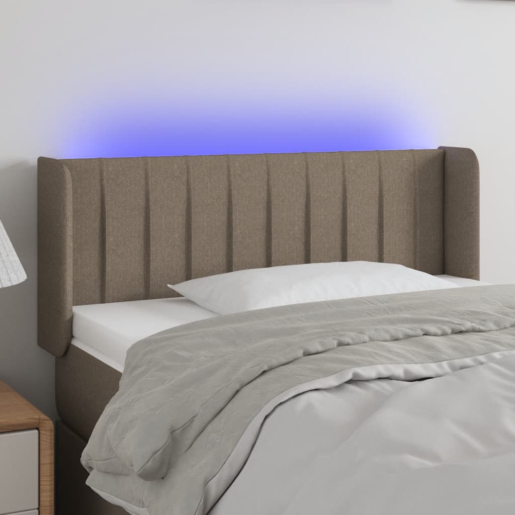 sengegavl med LED-lys 103x16x78/88 cm stof gråbrun