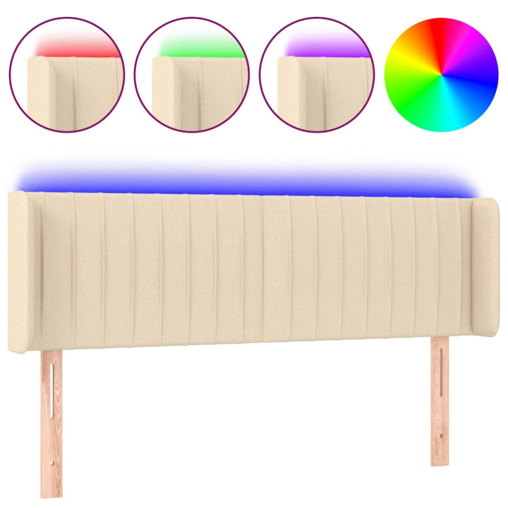 sengegavl med LED-lys 147x16x78/88 cm stof cremefarvet