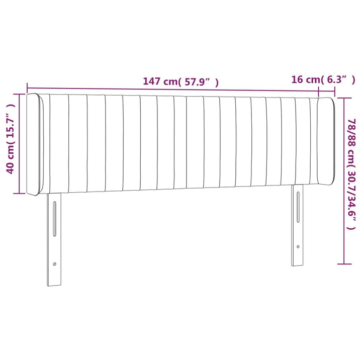sengegavl med LED-lys 147x16x78/88 cm stof cremefarvet