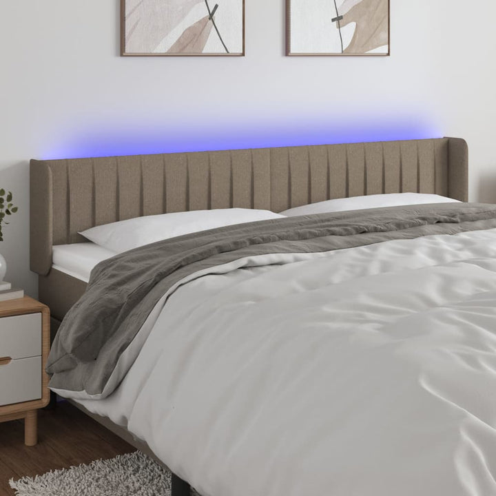 sengegavl med LED-lys 163x16x78/88 cm stof gråbrun