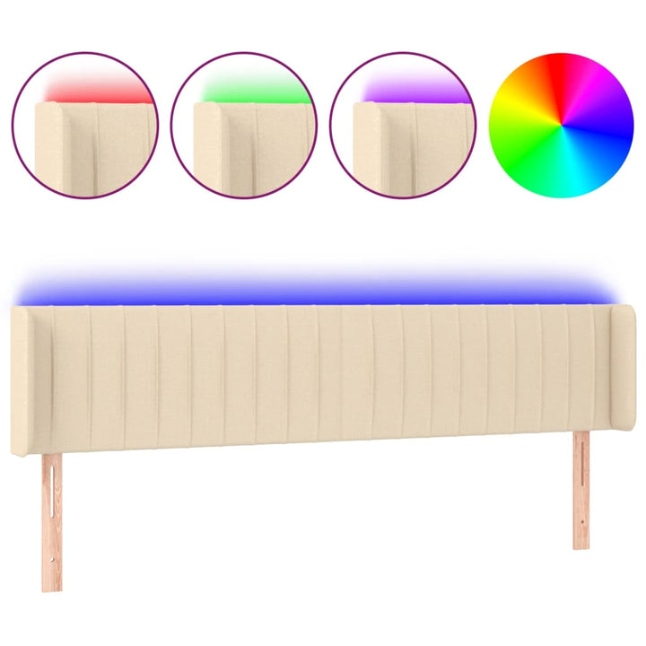 sengegavl med LED-lys 163x16x78/88 cm stof cremefarvet