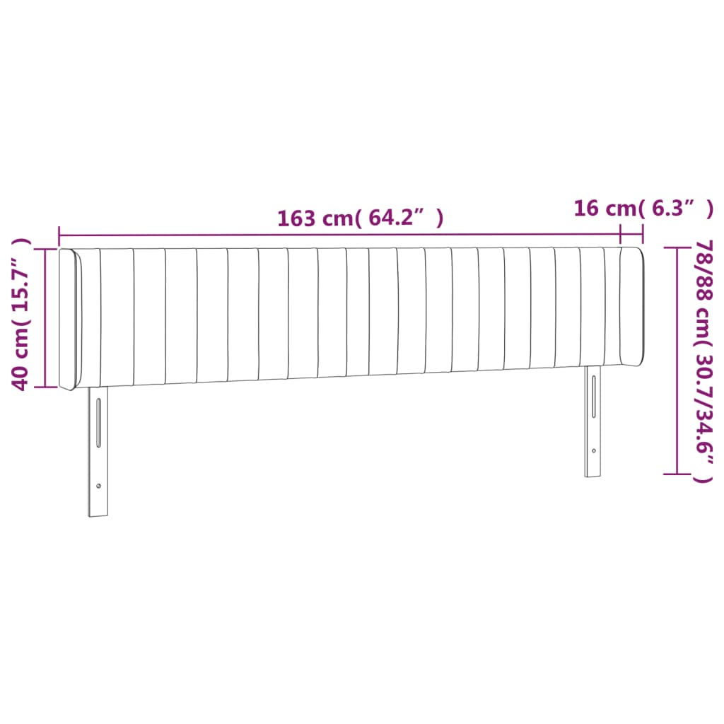 sengegavl med LED-lys 163x16x78/88 cm stof cremefarvet