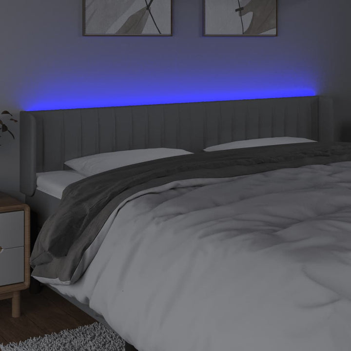 sengegavl med LED-lys 183x16x78/88 cm stof lysegrå
