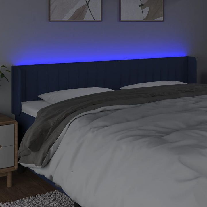 sengegavl med LED-lys 183x16x78/88 cm stof blå