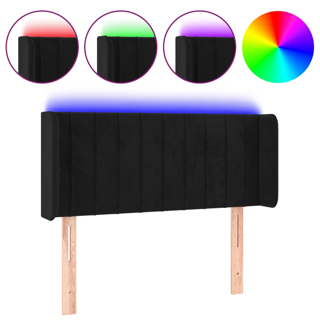 sengegavl med LED-lys 83x16x78/88 cm fløjl sort