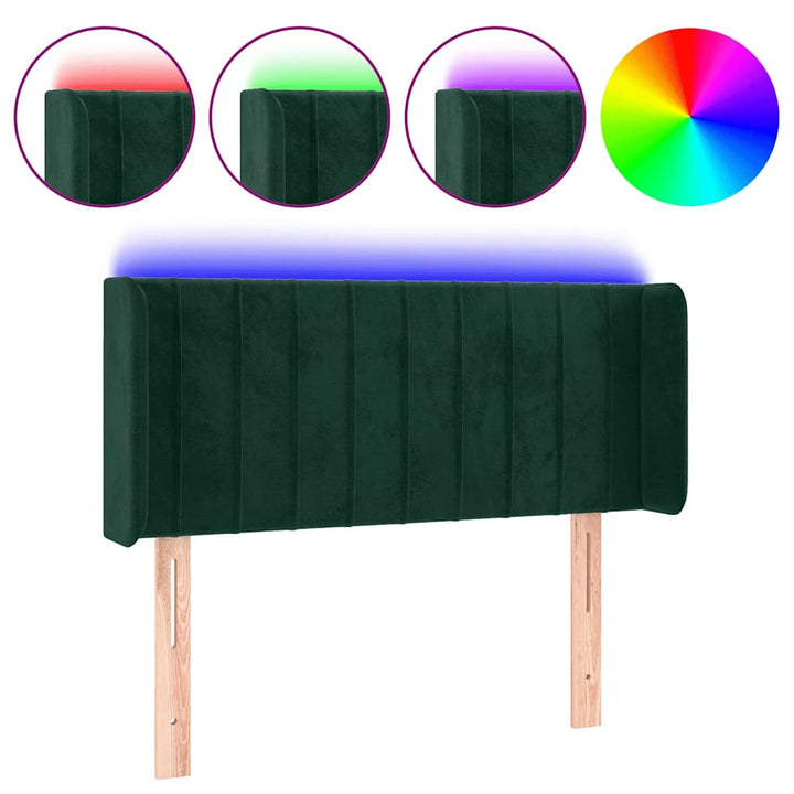 sengegavl med LED-lys 93x16x78/88 cm fløjl Mørkegrøn