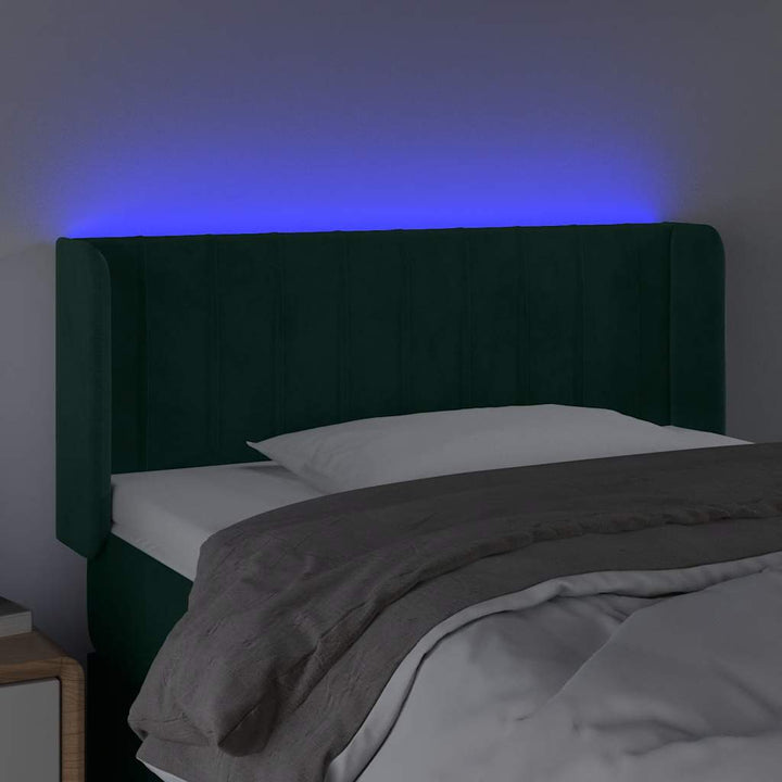 sengegavl med LED-lys 93x16x78/88 cm fløjl Mørkegrøn