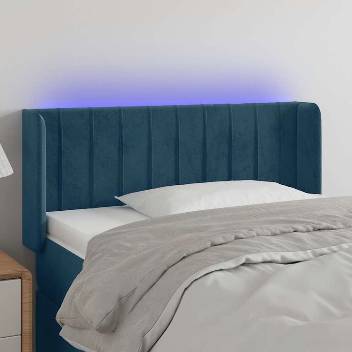 sengegavl med LED-lys 93x16x78/88 cm fløjl Mørkeblå