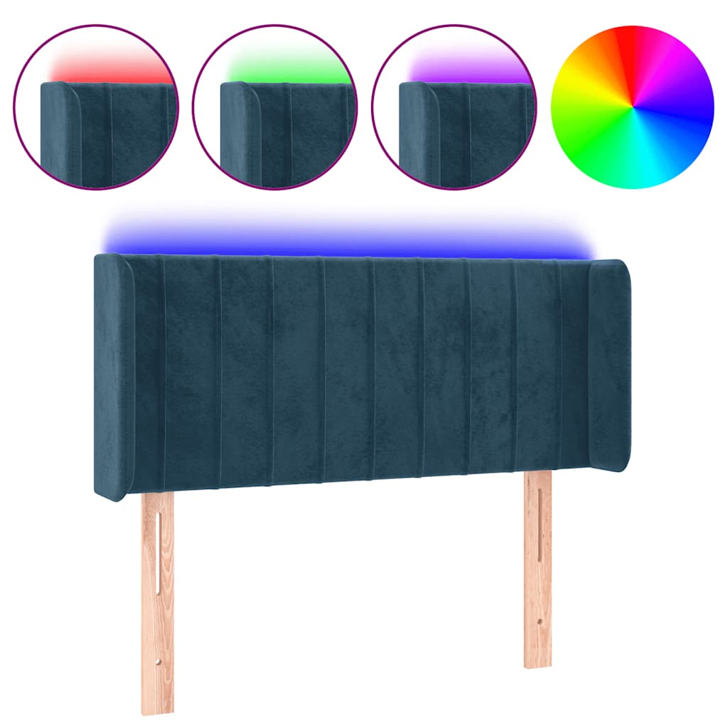 sengegavl med LED-lys 103x16x78/88 cm fløjl mørkeblå