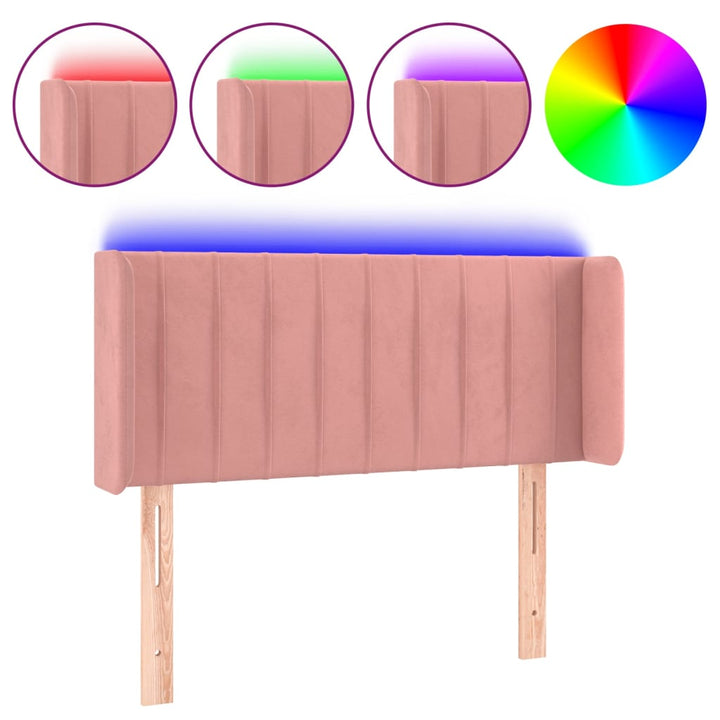 sengegavl med LED-lys 103x16x78/88 cm fløjl lyserød
