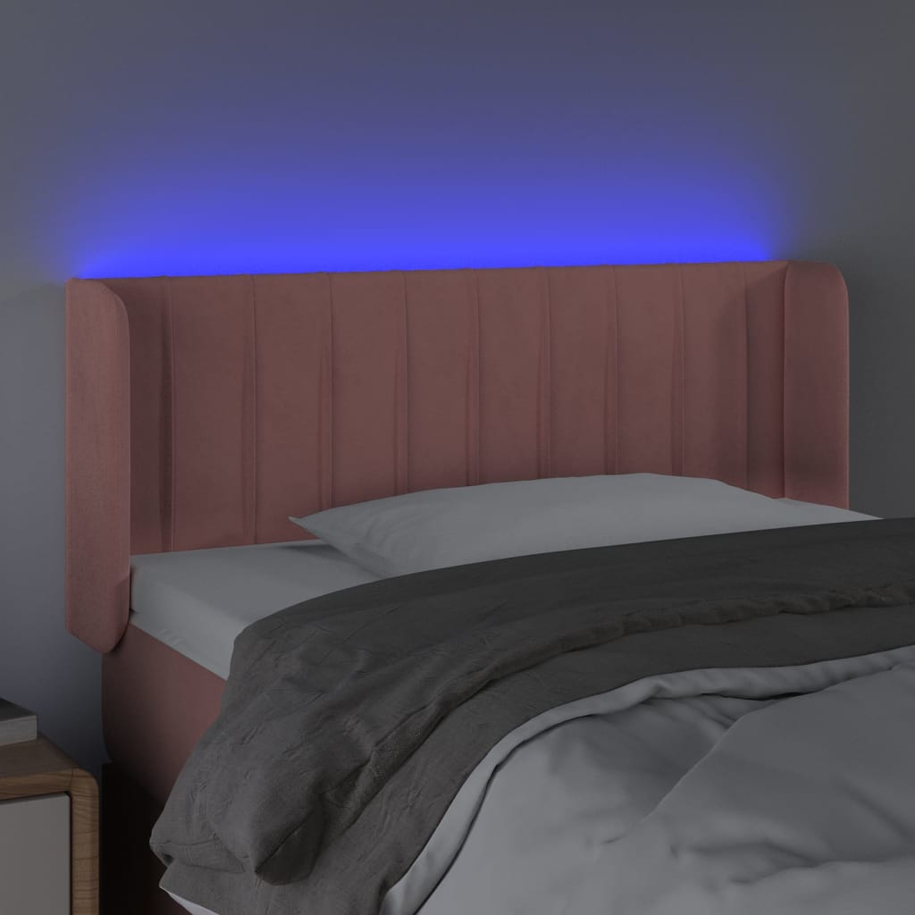 sengegavl med LED-lys 103x16x78/88 cm fløjl lyserød