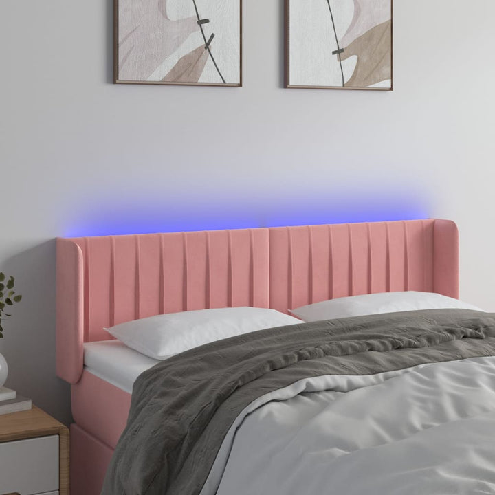 sengegavl med LED-lys 147x16x78/88 cm fløjl lyserød