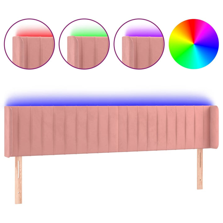sengegavl med LED-lys 183x16x78/88 cm fløjl lyserød