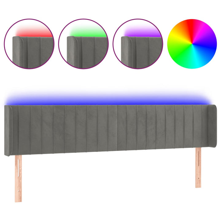 sengegavl med LED-lys 203x16x78/88 cm fløjl lysegrå