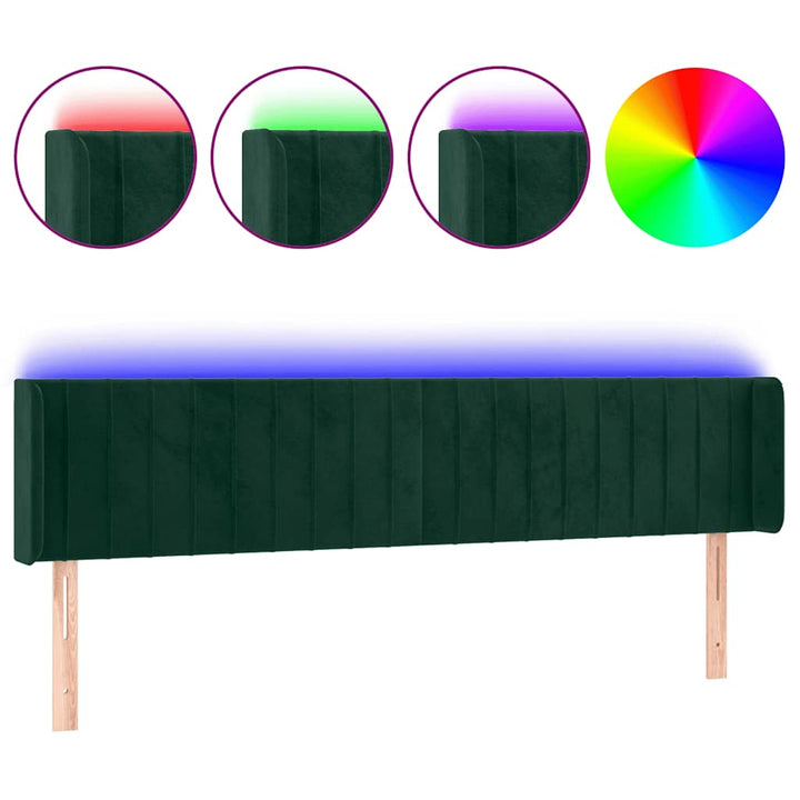 sengegavl med LED-lys 203x16x78/88 cm fløjl mørkegrøn