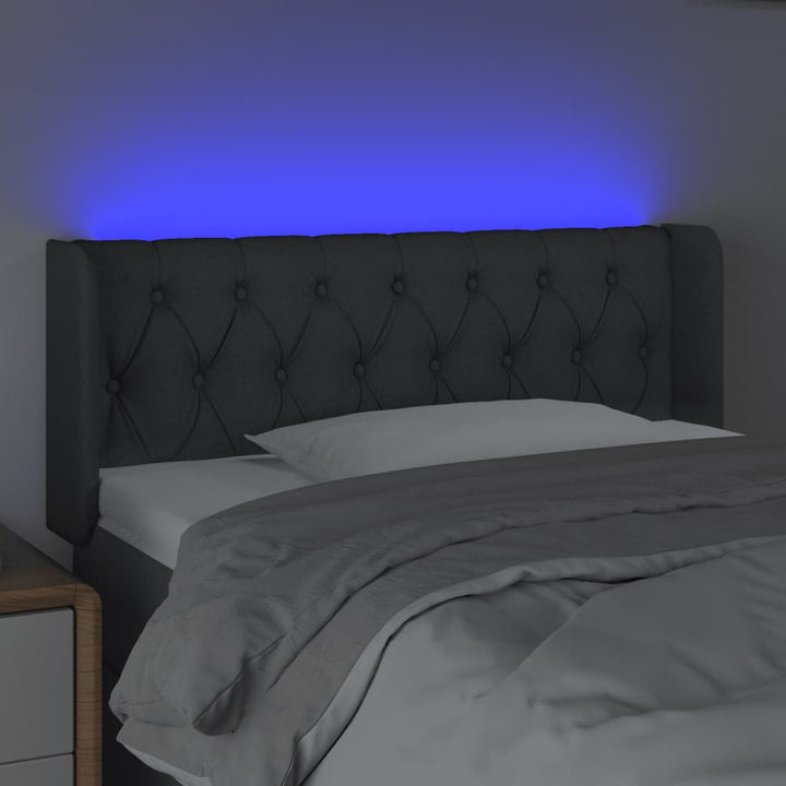 sengegavl med LED-lys 93x16x78/88 cm stof mørkegrå
