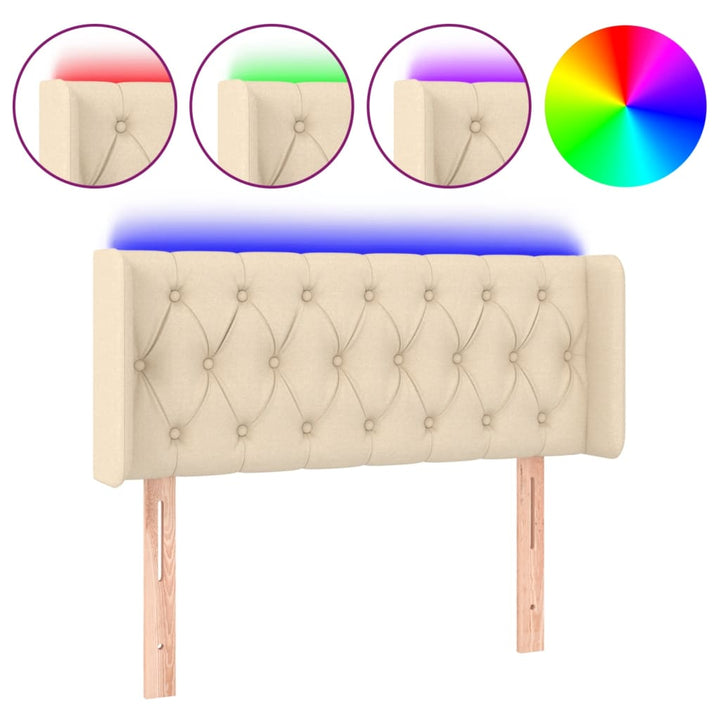sengegavl med LED-lys 93x16x78/88 cm stof cremefarvet