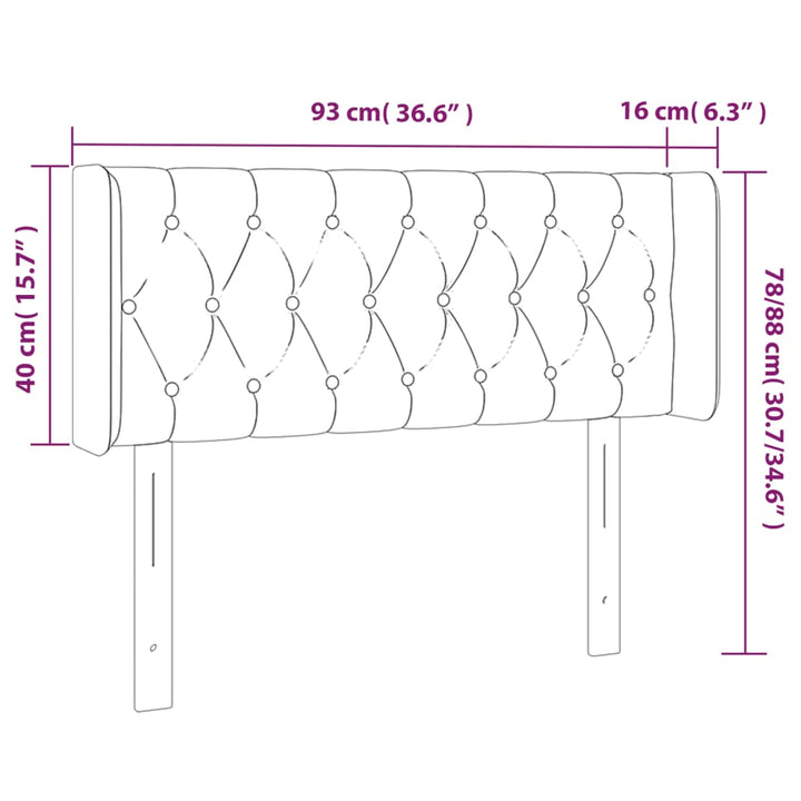 sengegavl med LED-lys 93x16x78/88 cm stof cremefarvet