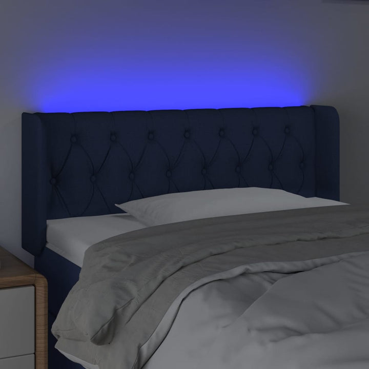 sengegavl med LED-lys 103x16x78/88 cm stof blå