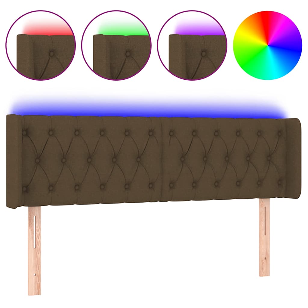 sengegavl med LED-lys 147x16x78/88 cm stof mørkebrun