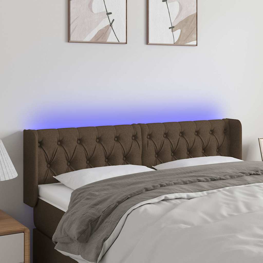 sengegavl med LED-lys 147x16x78/88 cm stof mørkebrun