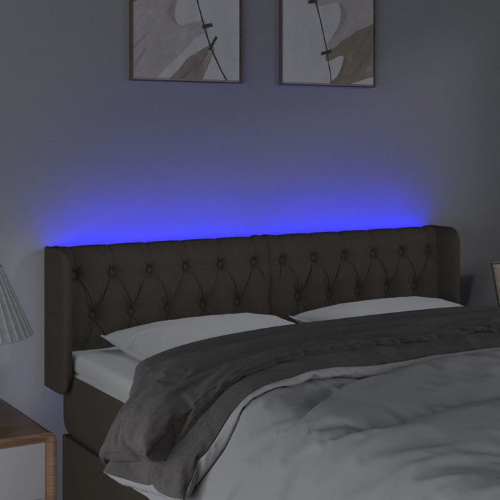 sengegavl med LED-lys 147x16x78/88 cm stof gråbrun