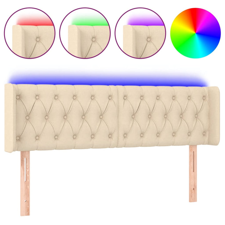sengegavl med LED-lys 147x16x78/88 cm stof cremefarvet