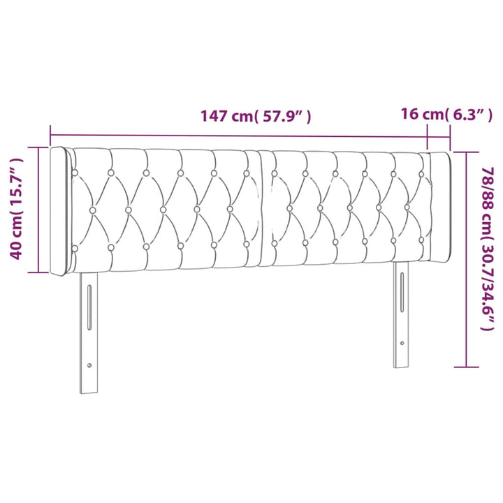 sengegavl med LED-lys 147x16x78/88 cm stof cremefarvet