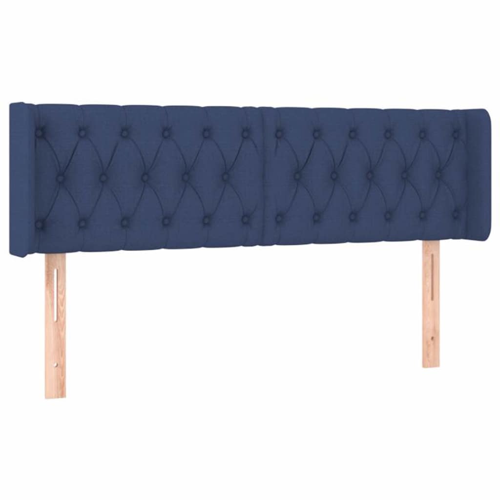 sengegavl med LED-lys 147x16x78/88 cm stof blå