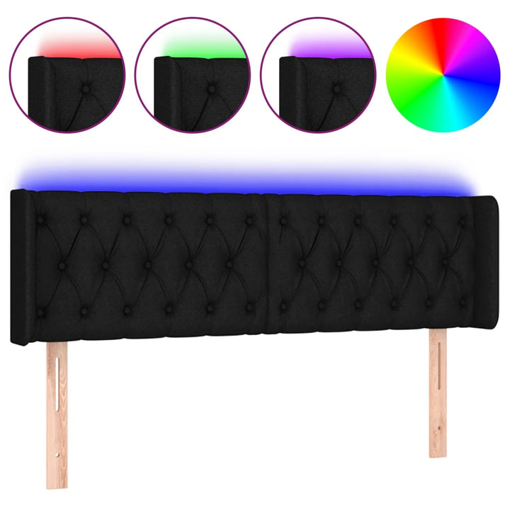 sengegavl med LED-lys 163x16x78/88 cm stof sort