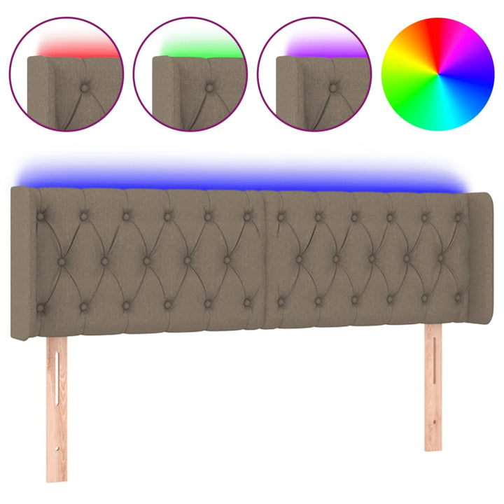 sengegavl med LED-lys 163x16x78/88 cm stof gråbrun
