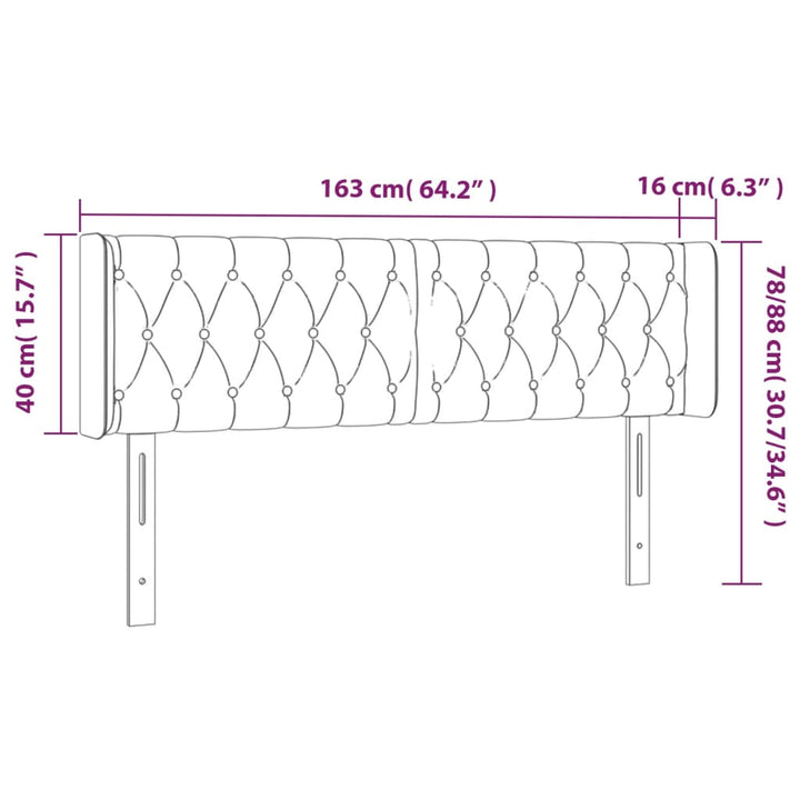 sengegavl med LED-lys 163x16x78/88 cm stof cremefarvet