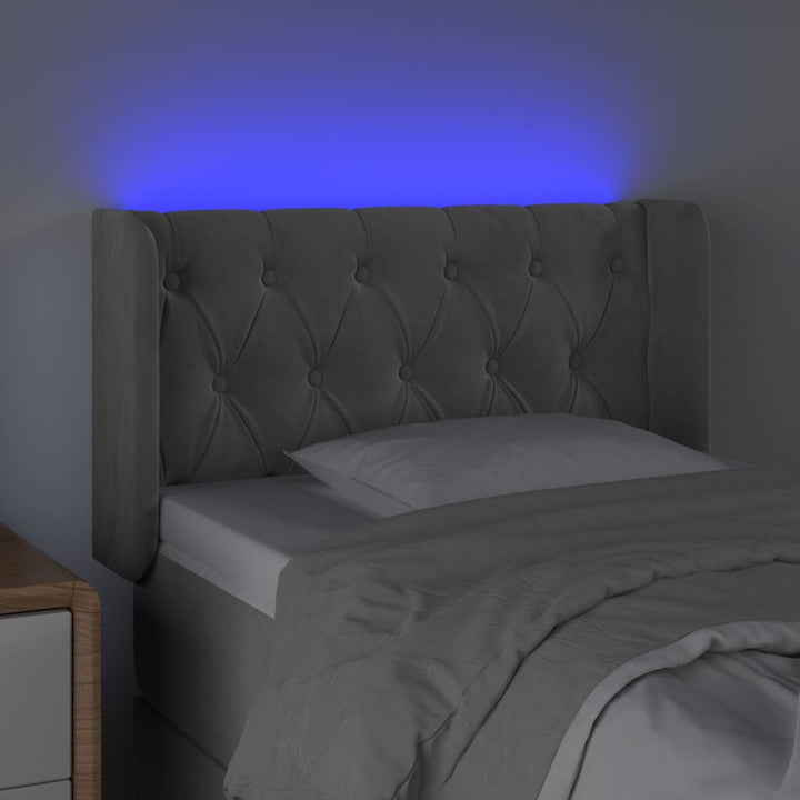 sengegavl med LED-lys 83x16x78/88 cm fløjl lysegrå