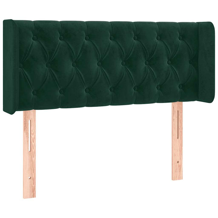 sengegavl med LED-lys 93x16x78/88 cm fløjl Mørkegrøn