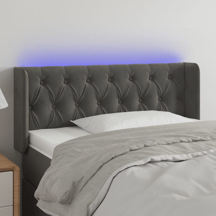 sengegavl med LED-lys 103x16x78/88 cm fløjl mørkegrå