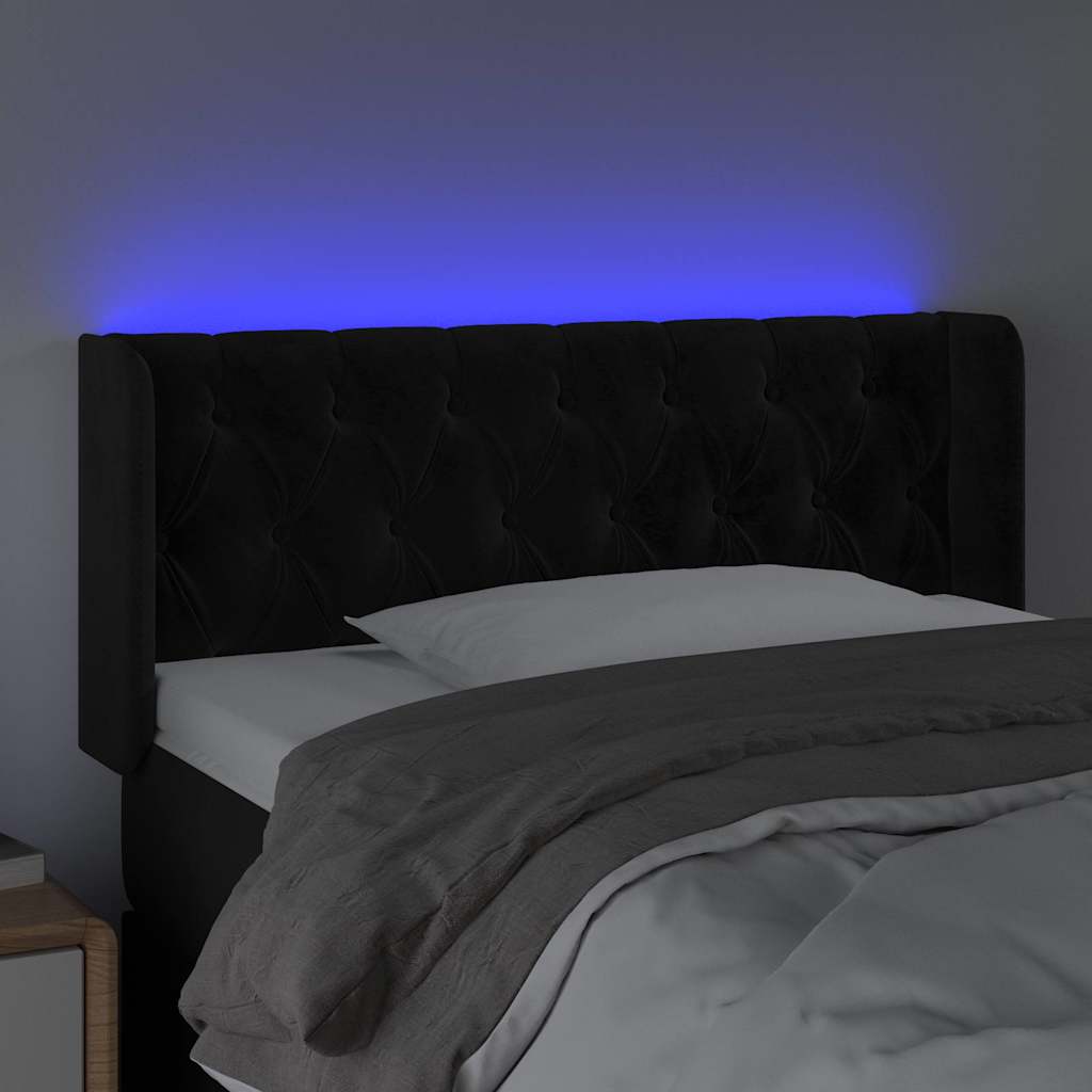 sengegavl med LED-lys 103x16x78/88 cm fløjl sort