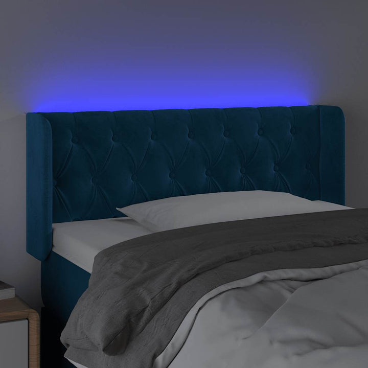 sengegavl med LED-lys 103x16x78/88 cm fløjl mørkeblå
