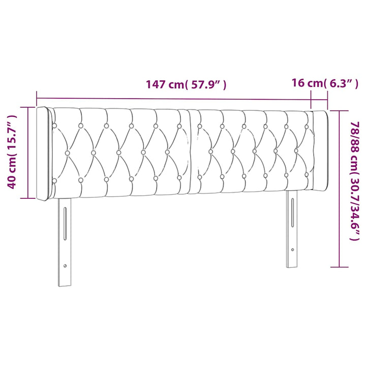 sengegavl med LED-lys 147x16x78/88 cm fløjl mørkegrøn