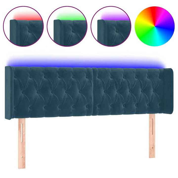 sengegavl med LED-lys 147x16x78/88 cm fløjl mørkeblå