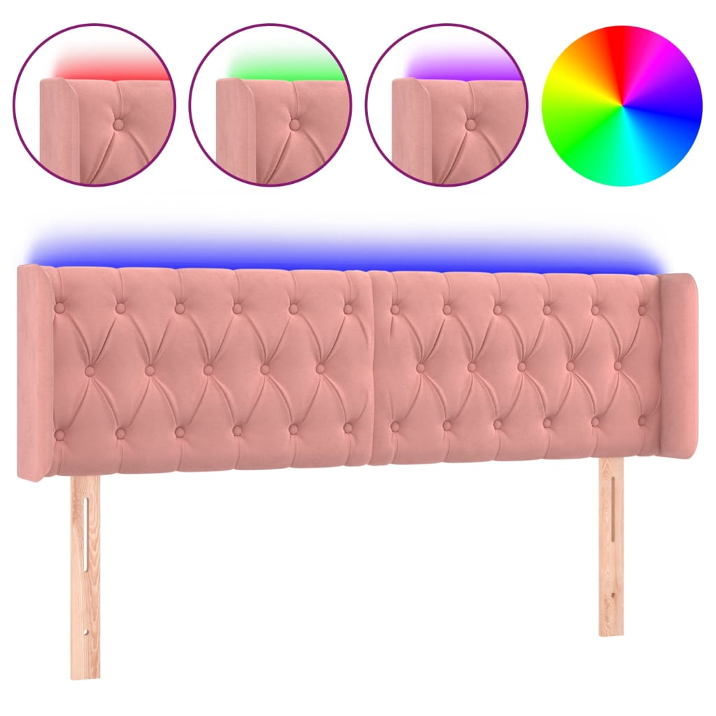 sengegavl med LED-lys 147x16x78/88 cm fløjl lyserød
