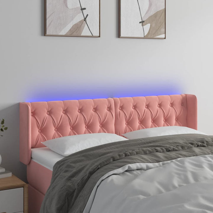 sengegavl med LED-lys 147x16x78/88 cm fløjl lyserød