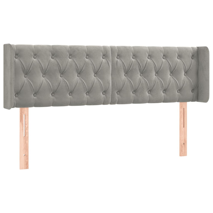 sengegavl med LED-lys 163x16x78/88 cm fløjl lysegrå